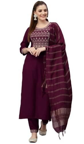 klosia women embroidered kurta and pant with dupatta suit set (large)