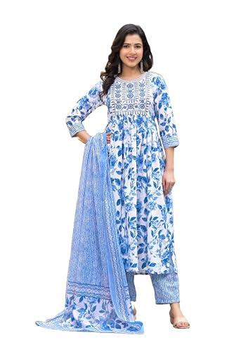 klosia women embroidery floral printed anarkali kurta and pant set with dupatta | kurta set | ethnic set | dupatta set | wedding suit | (xx-large) white