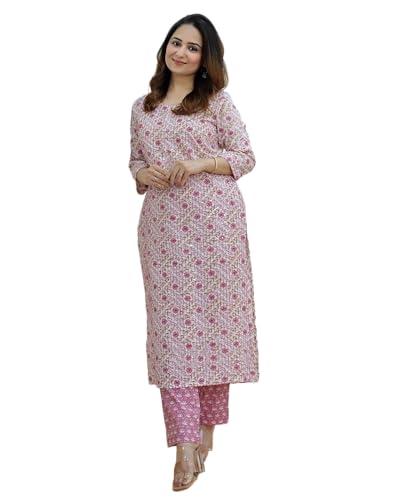 klosia women embroidery with printed kurta and pant set (x-large) white