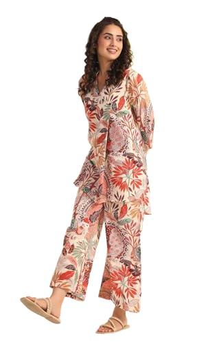 klosia women kurta set for women | co-ords set | kurta pant set | coordinate set | summer suit | printed short kurti with pant set | (x-large) peach