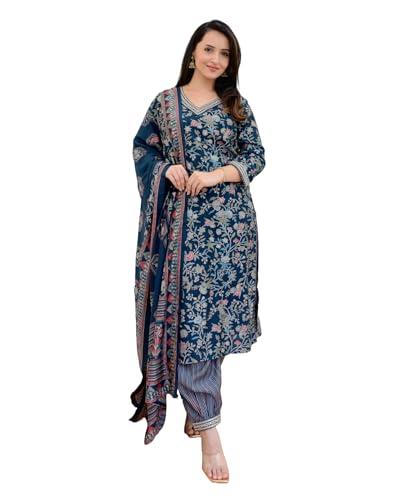 klosia women printed kurta and pant set with dupatta (large)