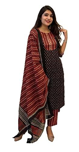 klosia women printed kurta and pant set with dupatta (x-large)