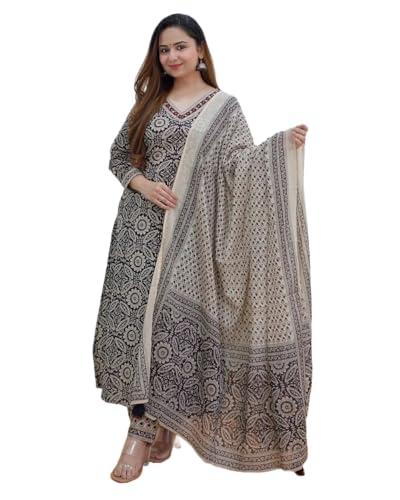 klosia women printed kurta and pant set with dupatta (xx-large)