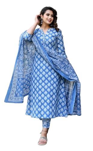 klosia women printed kurta and pant suit set with dupatta (x-large)