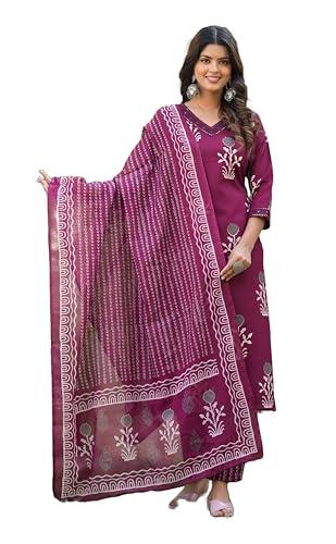 klosia women straight printed kurta and pant set with dupatta (pink) | ethnic set | dupatta set | suit set | kurta set | wedding suit | (x-large)