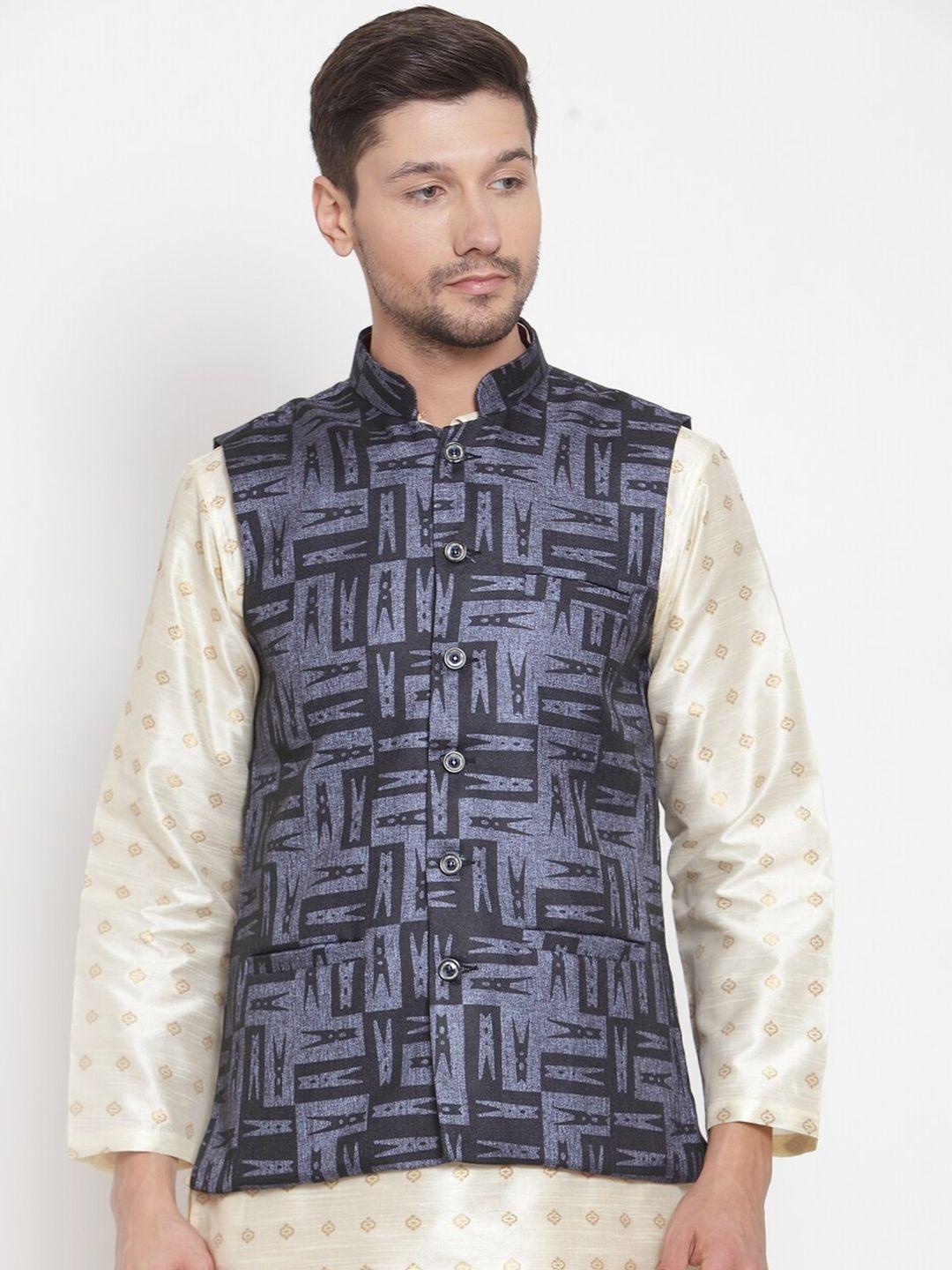 klotthe-men-charcoal-black-&-grey-woven-design-wool-blend-nehru-jacket