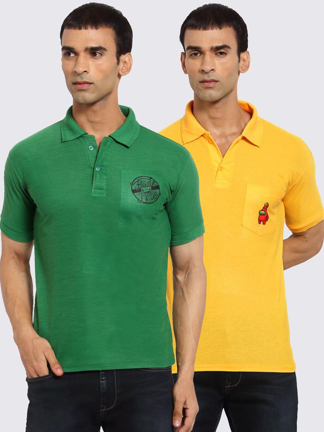 klotthe men green & yellow 2 printed polo collar t-shirt