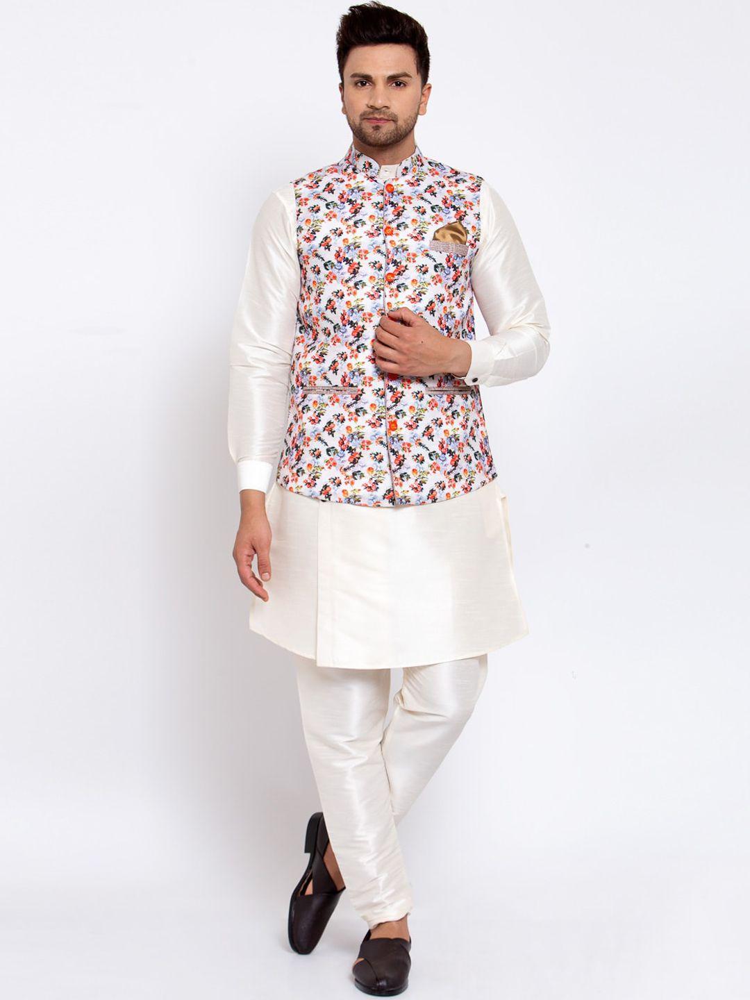 klotthe men off white regular straight kurta set with nehru jacket