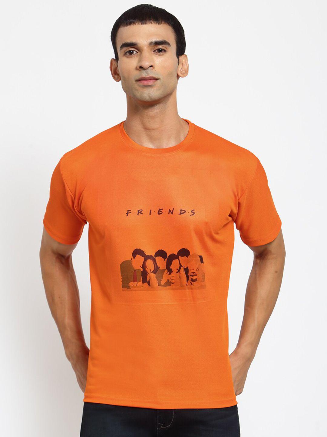 klotthe men orange & black friends printed t-shirt