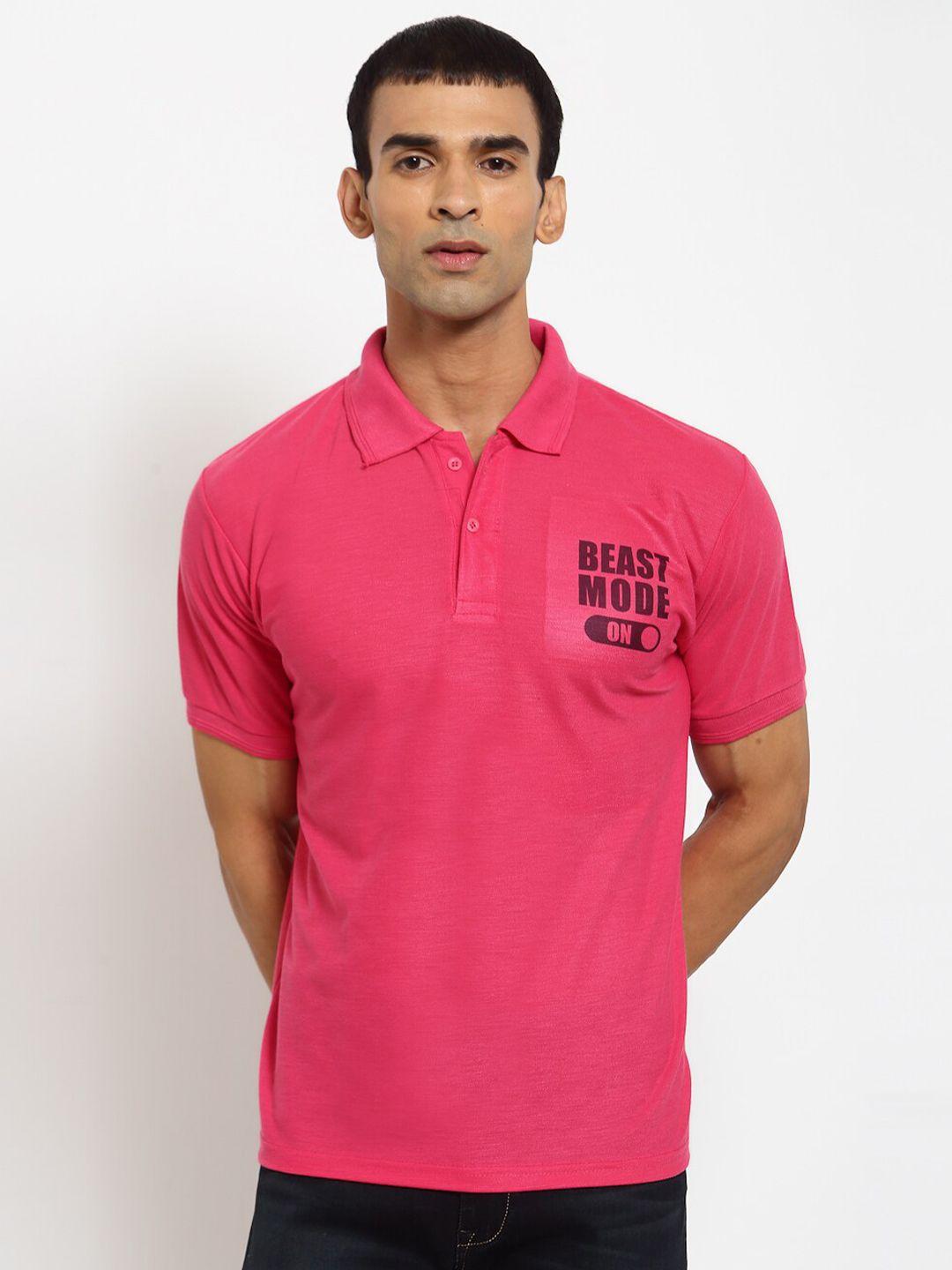 klotthe men pink & black printed polo collar t-shirt