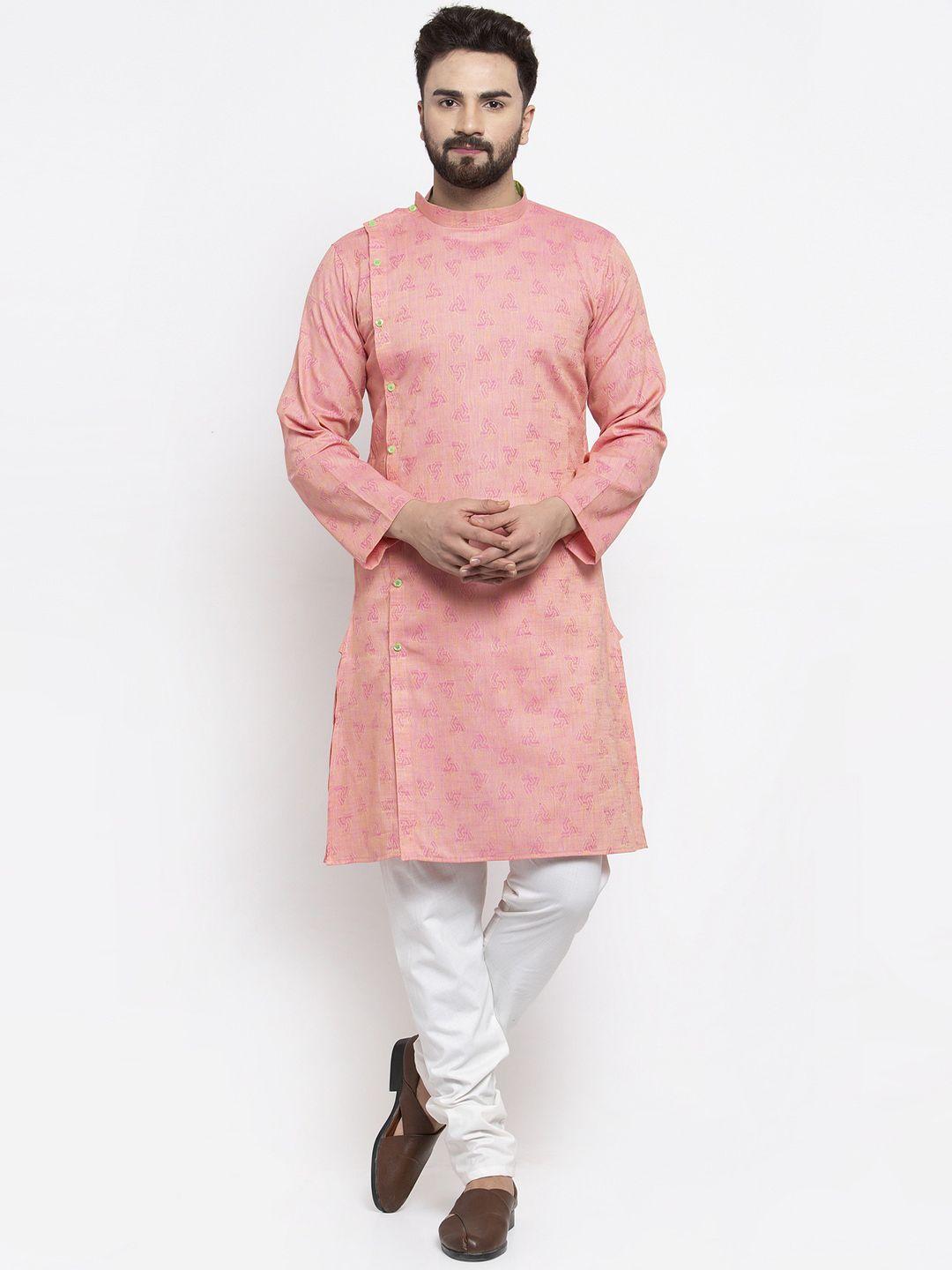 klotthe men pink & white printed kurta with pyjamas