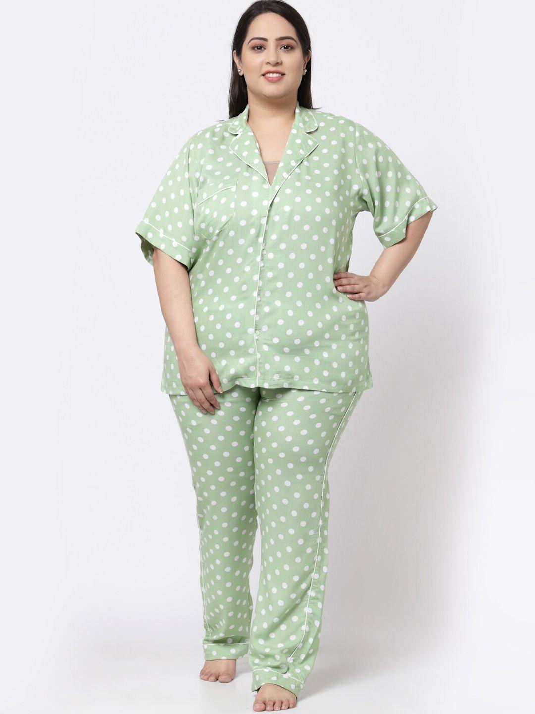 klotthe plus size polka dots printed pure cotton night suit