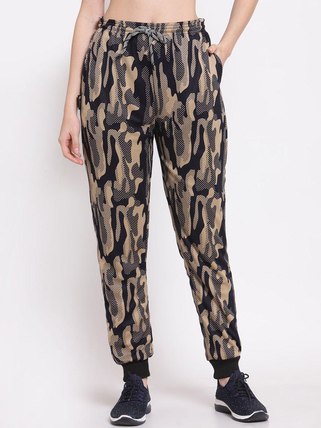 klotthe women beige & black camouflage joggers with rapid dry technology