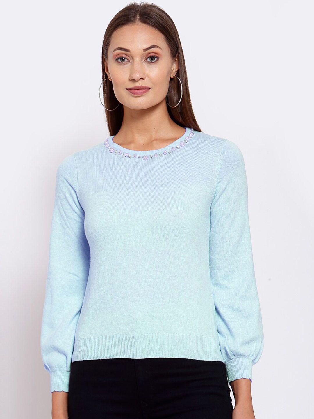 klotthe women blue solid sweater