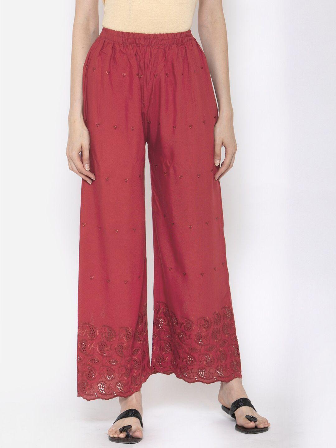 klotthe women floral embroidered wide leg palazzos
