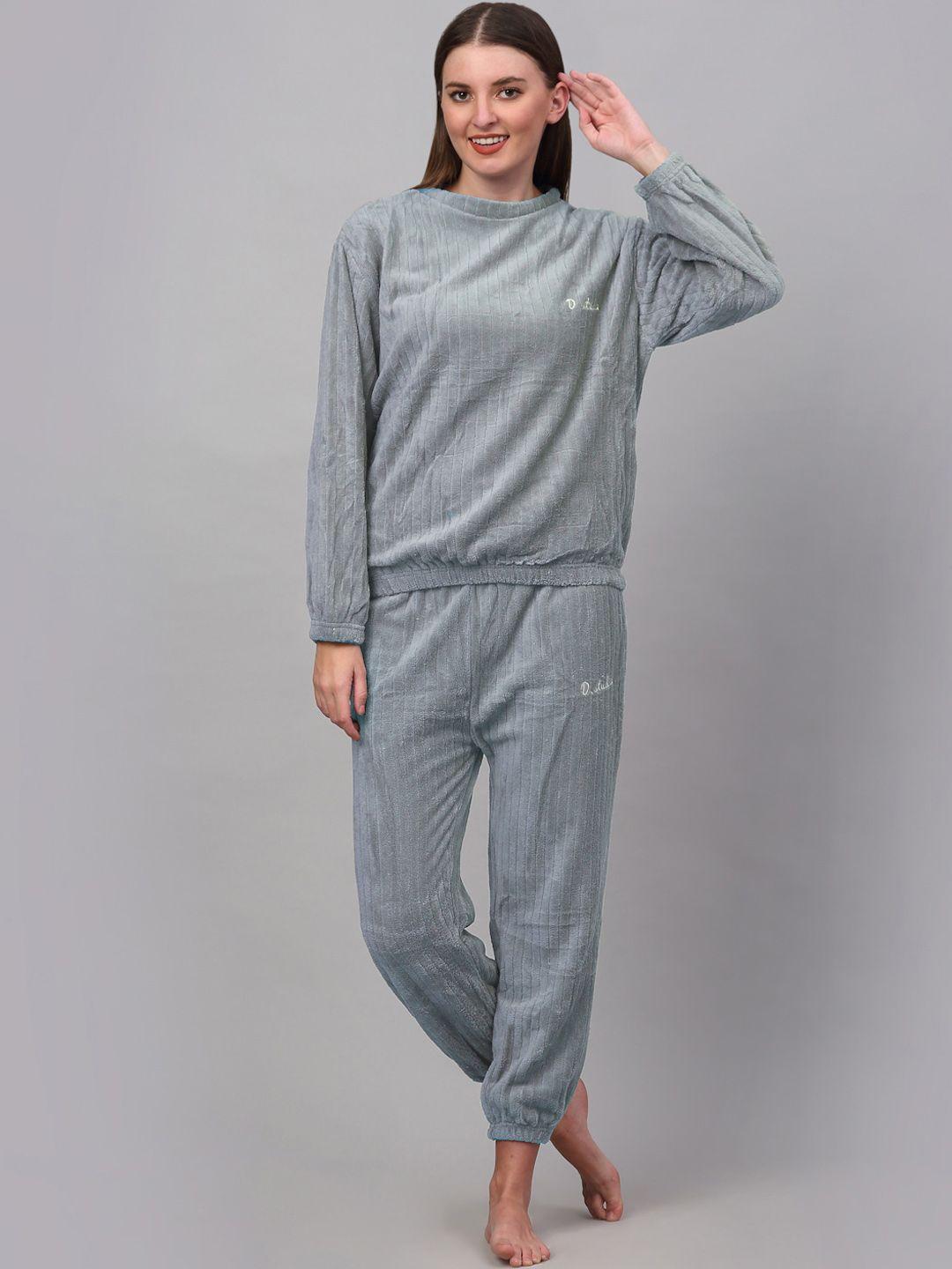 klotthe women grey wool blend solid night suit