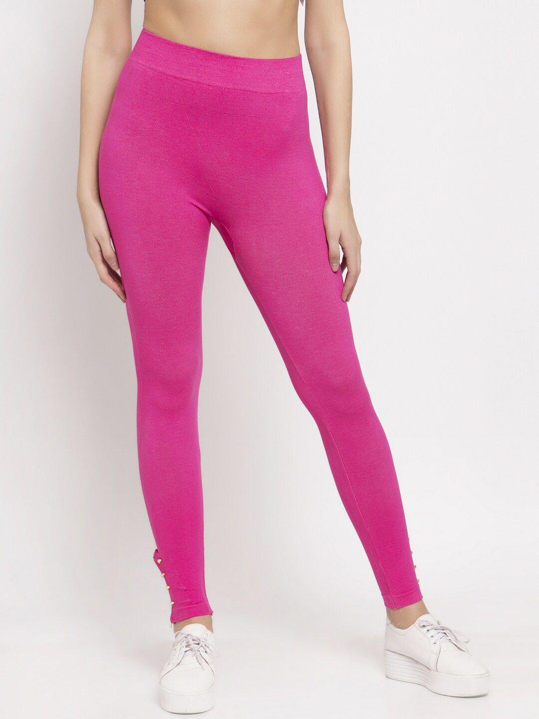 klotthe women magenta pink solid skinny-fit treggings