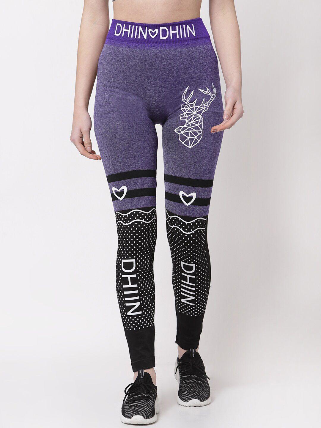 klotthe women purple & black printed skinny fit jeggings