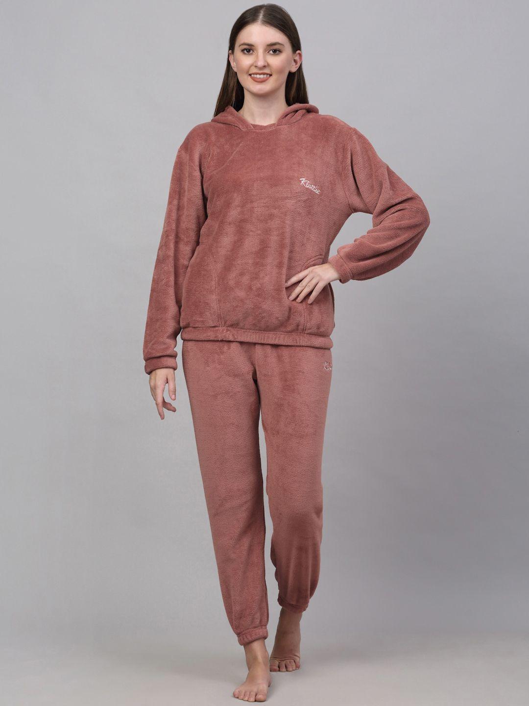 klotthe women woollen hooded pyjama set