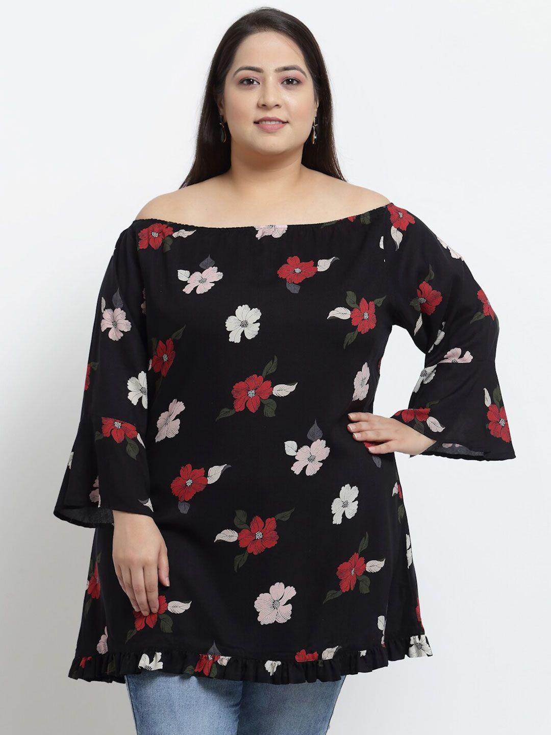 klotthe black & white floral print off-shoulder top