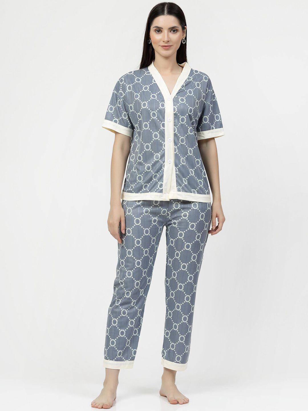 klotthe geometric printed satin night suit