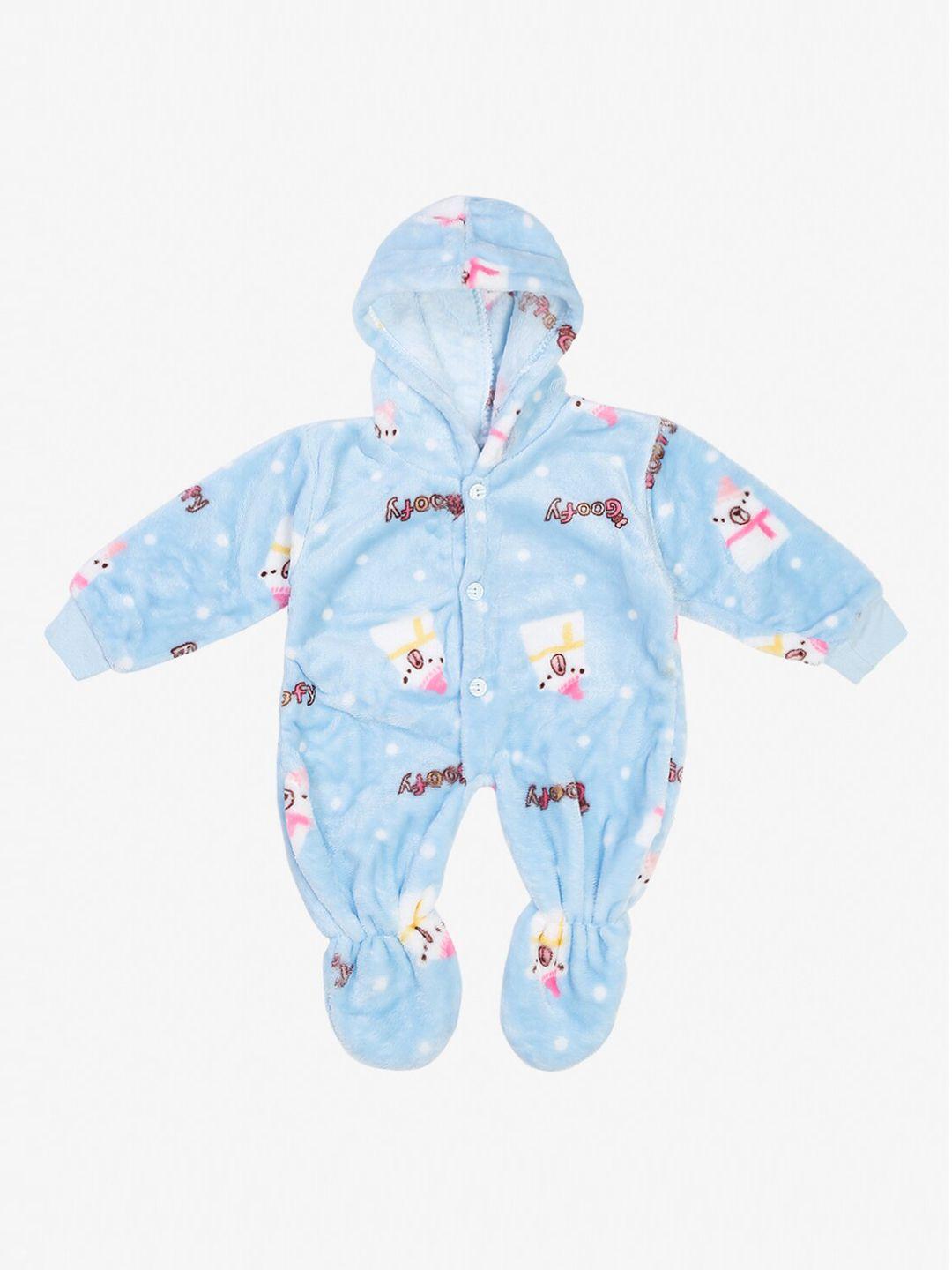 klotthe infant kids blue printed woollen rompers