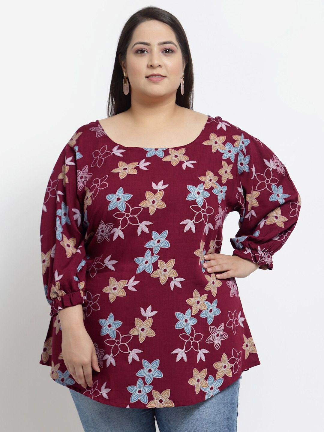 klotthe maroon & blue floral print top