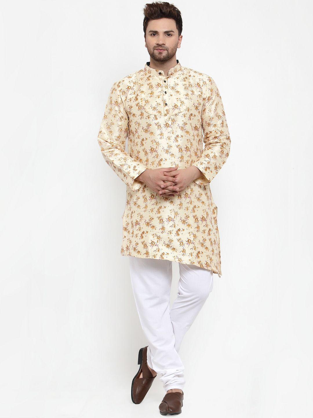 klotthe men beige & mustard printed kurta with pyjamas