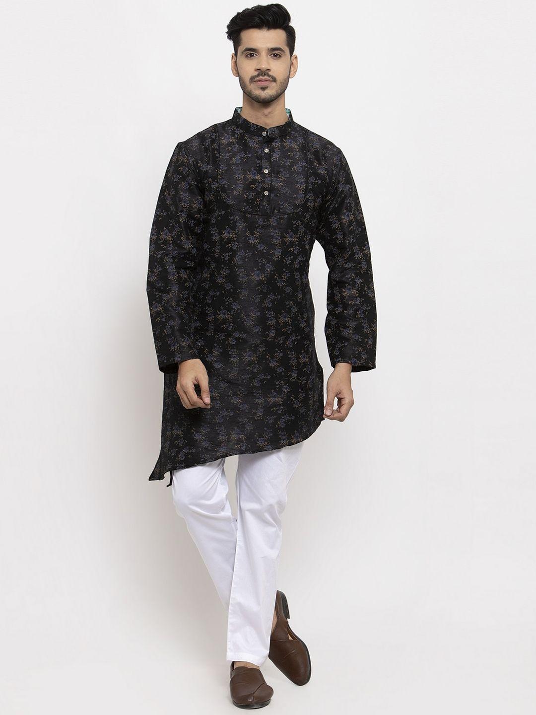 klotthe men black & white woven design kurta with pyjamas