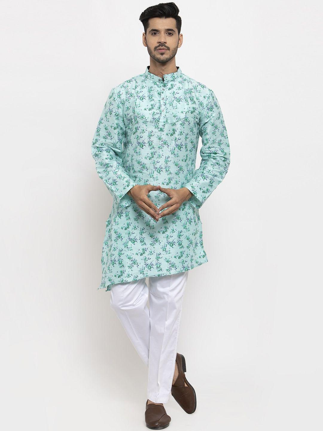 klotthe men blue & green printed straight kurta