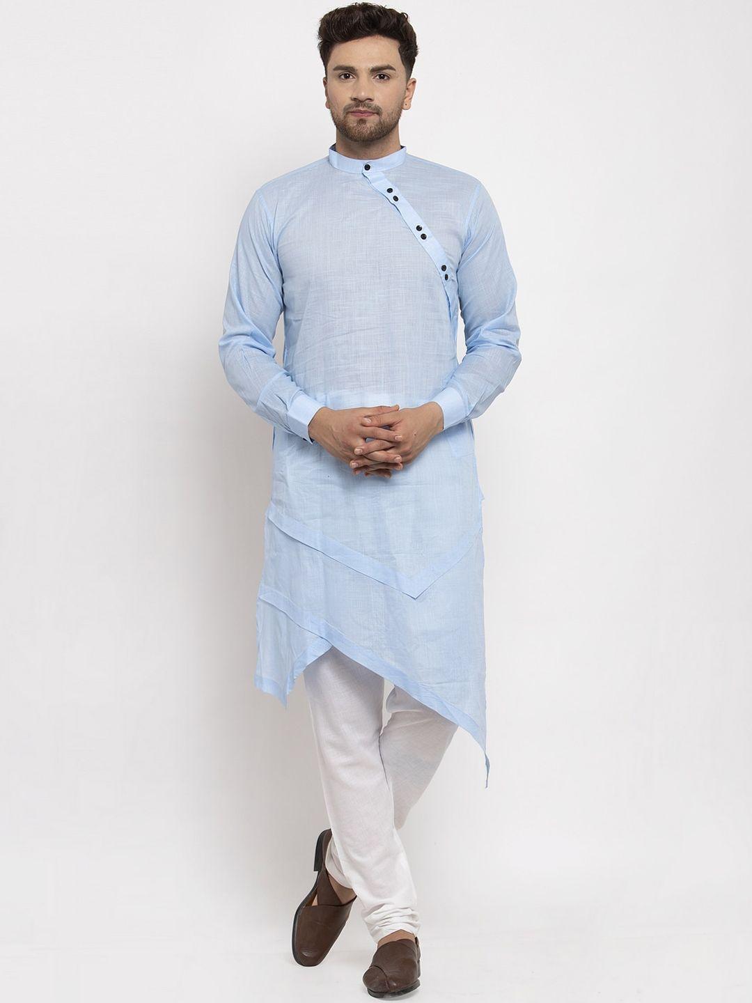 klotthe men blue embroidered thread work asymmetric kurta