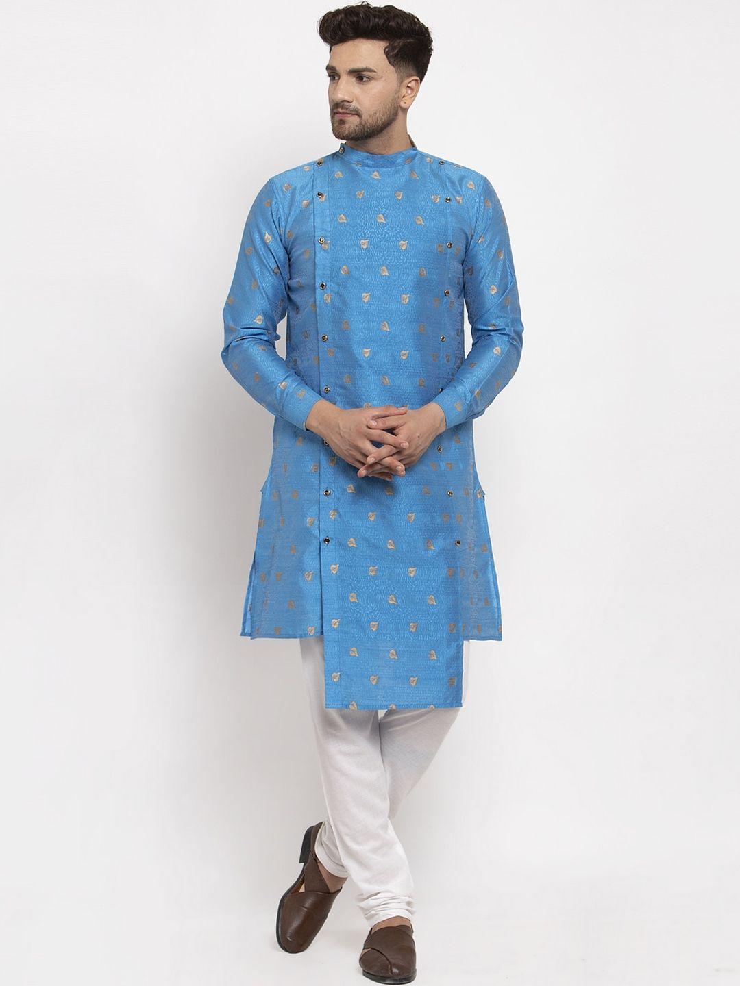 klotthe men blue silk blend kurta with churidar