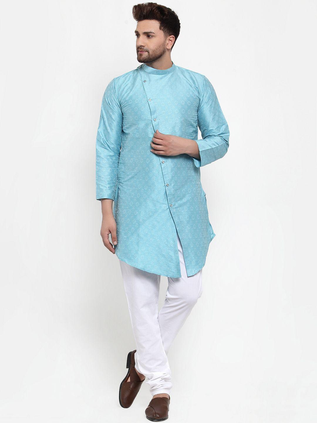 klotthe men blue woven design a-line silk kurta