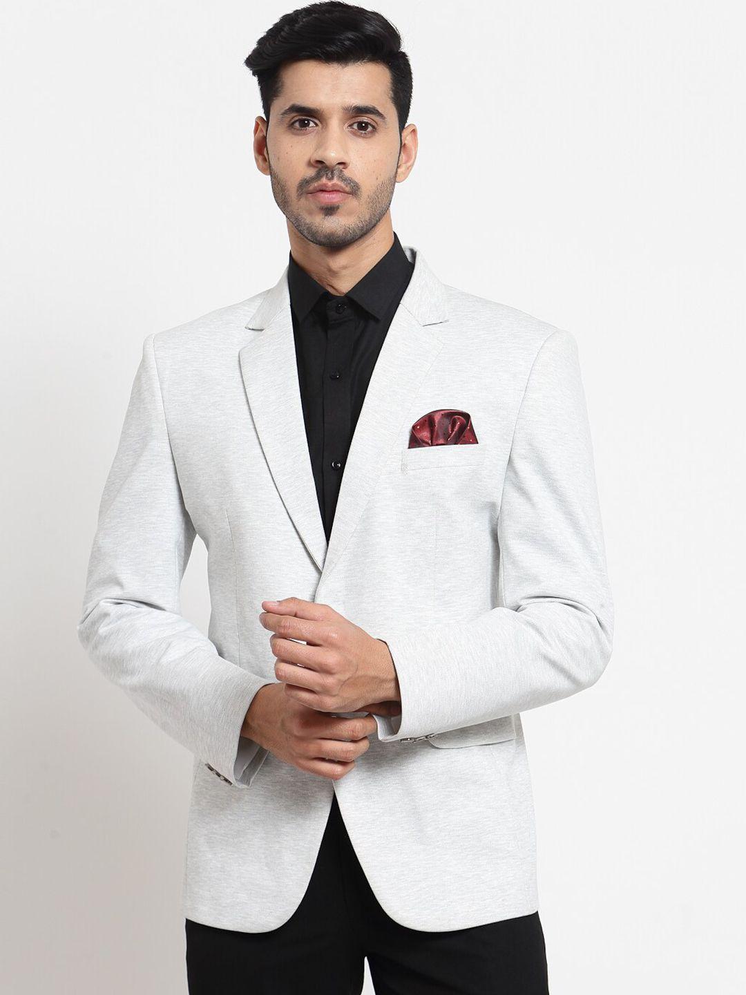 klotthe men cream-colored solid slim-fit single breasted formal blazer