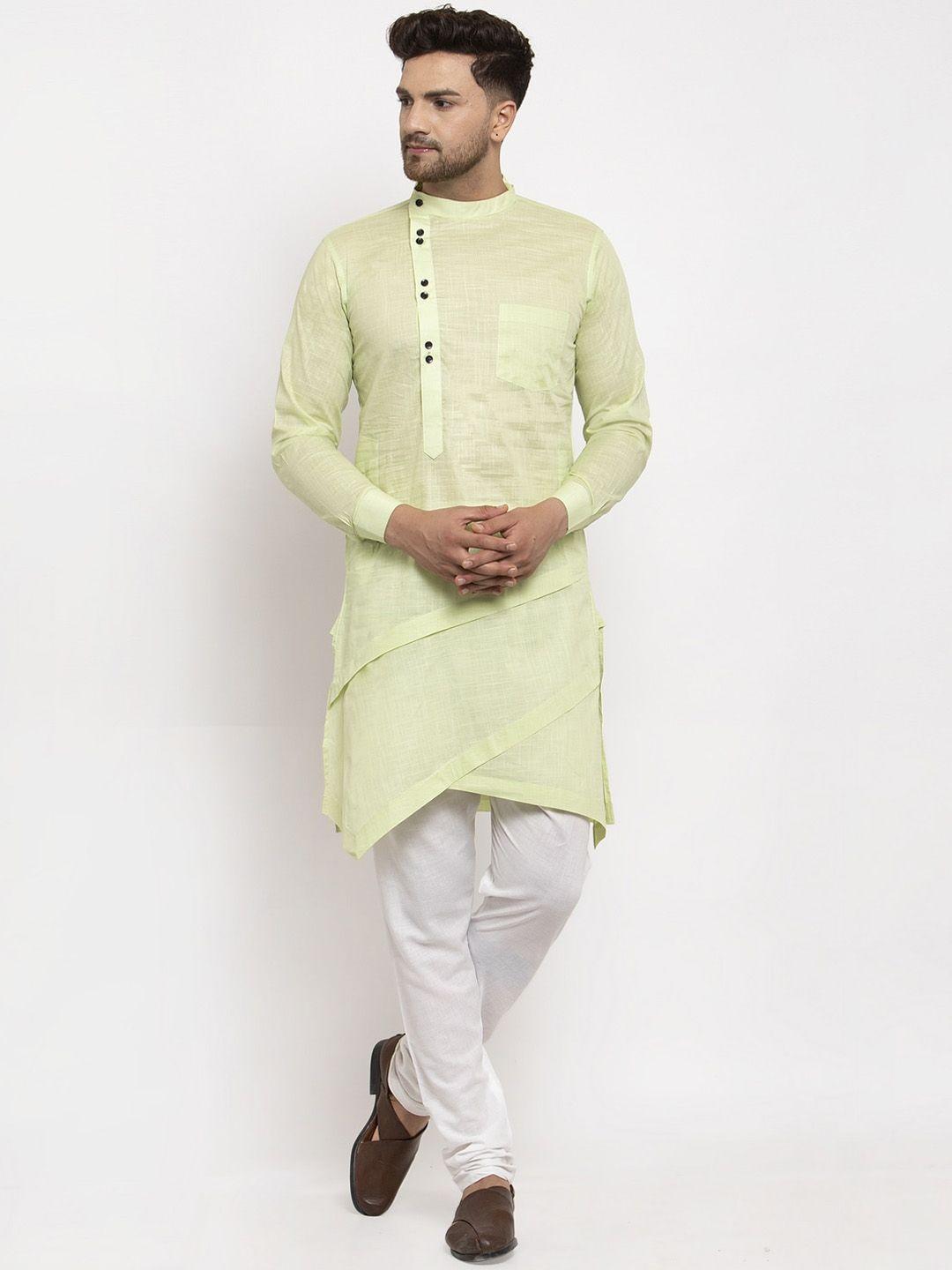 klotthe men green & off-white solid kurta with pyjamas
