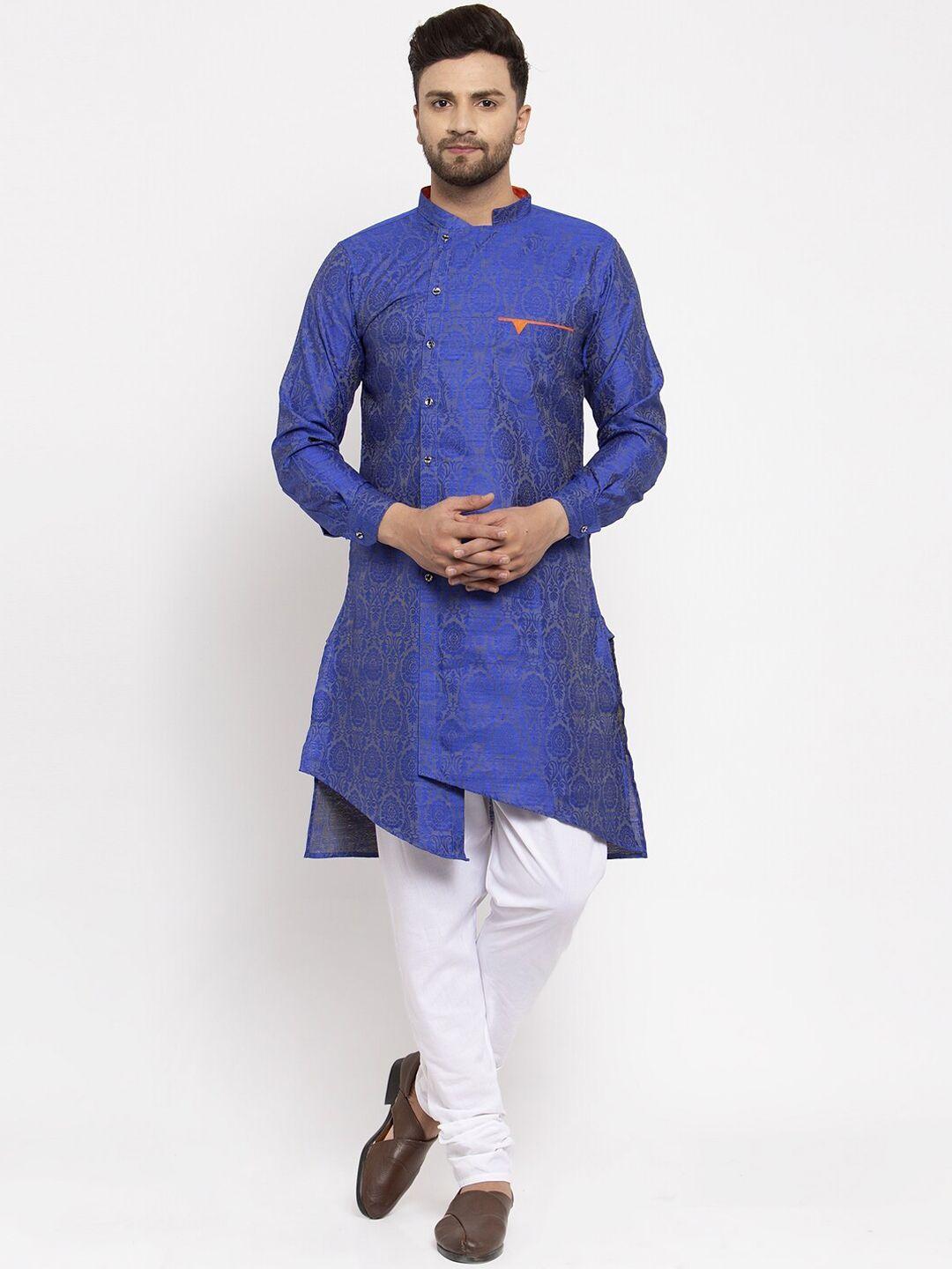 klotthe men navy blue & white self design kurta with churidar