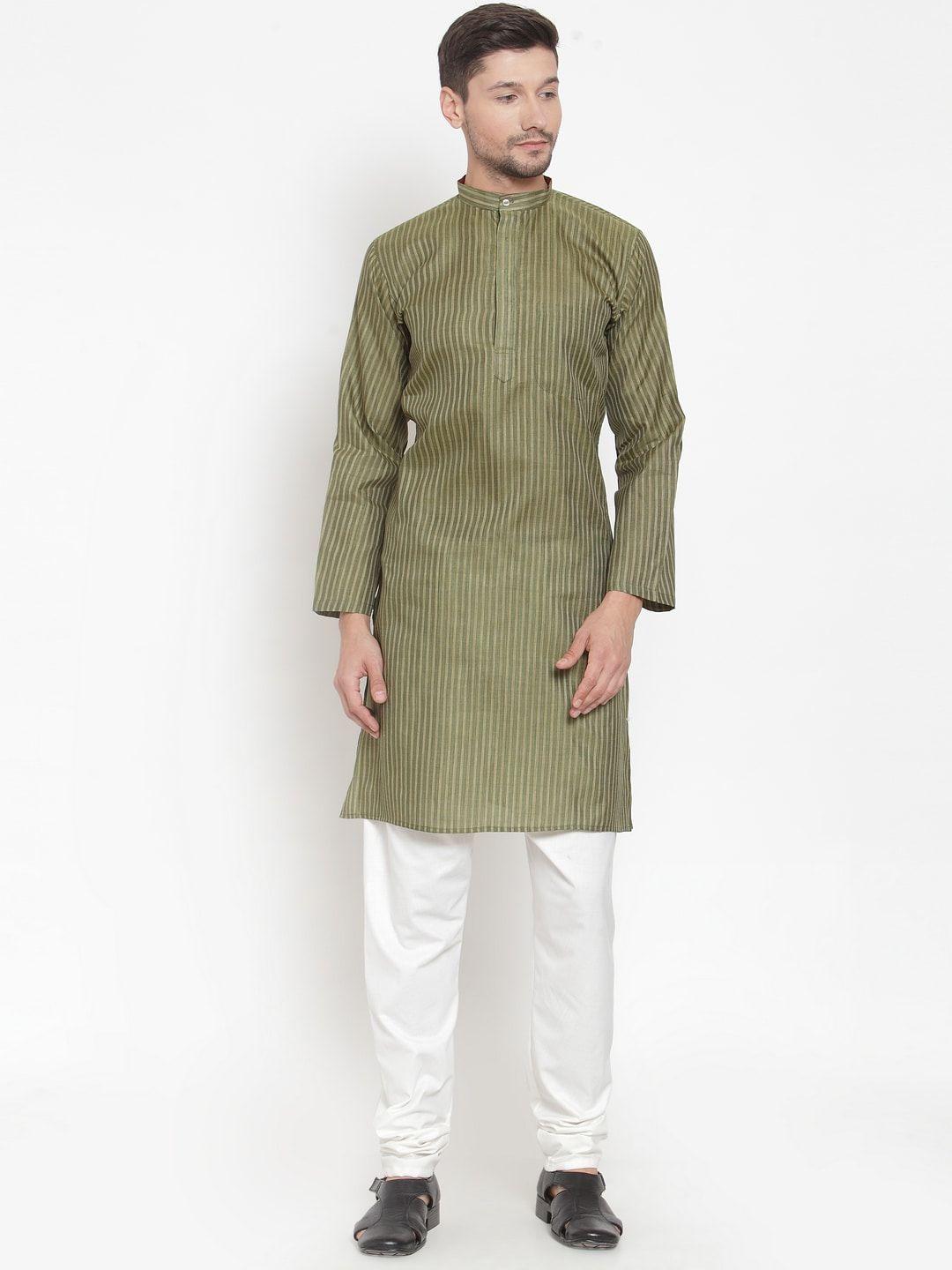 klotthe men olive green striped kurta