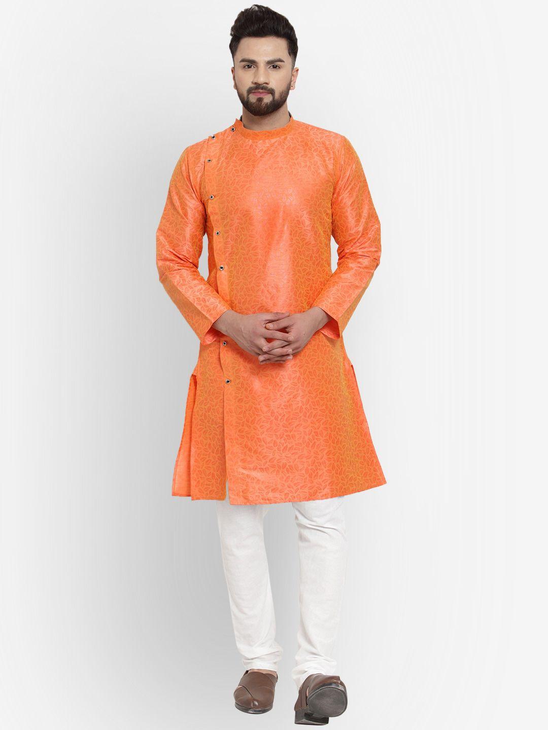 klotthe men orange angrakha kurta with pyjamas