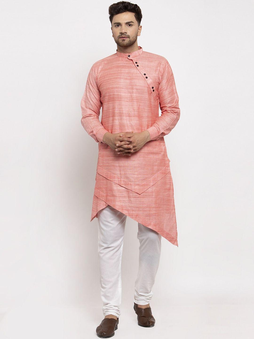 klotthe men peach-coloured & white woven design kurta with trousers