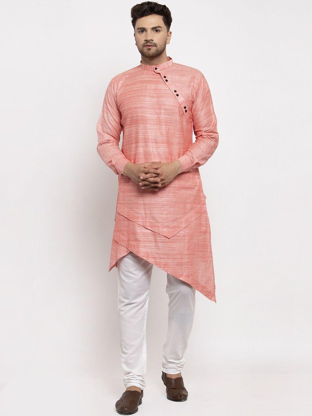 klotthe men peach-coloured angrakha pure cotton kurta with pyjamas