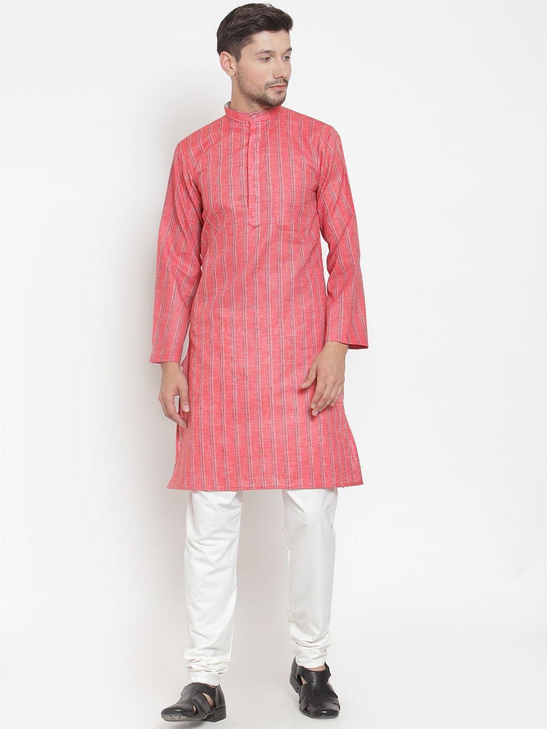 klotthe men peach-coloured striped kurta