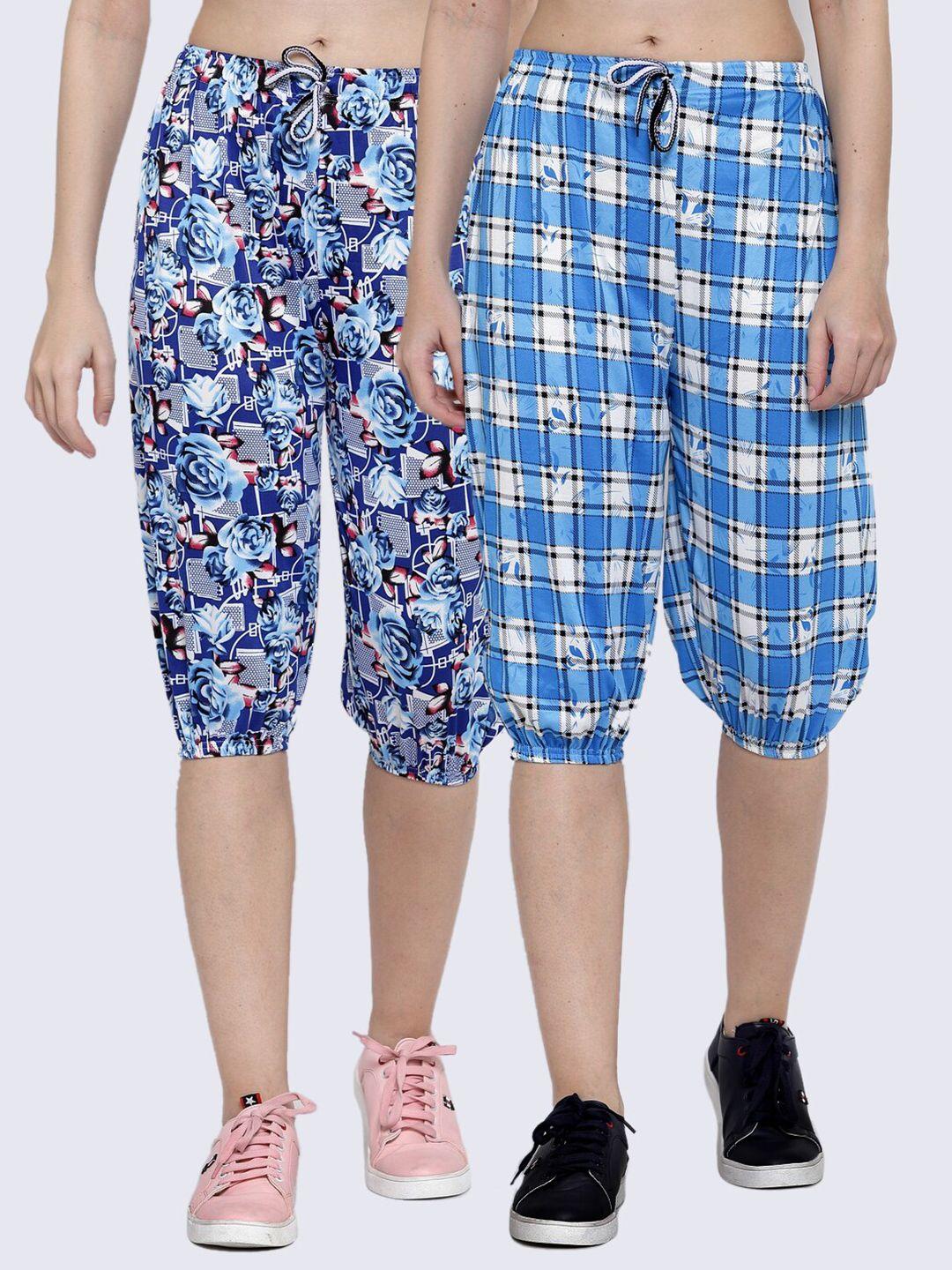 klotthe pack of 2 women multicoloured printed capris