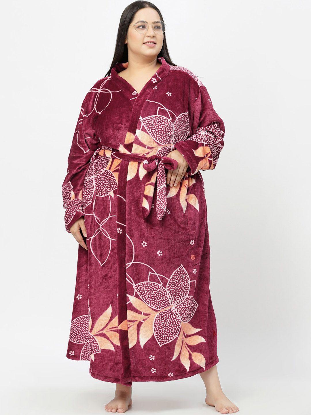 klotthe plus size women printed woolen bath robe with belt