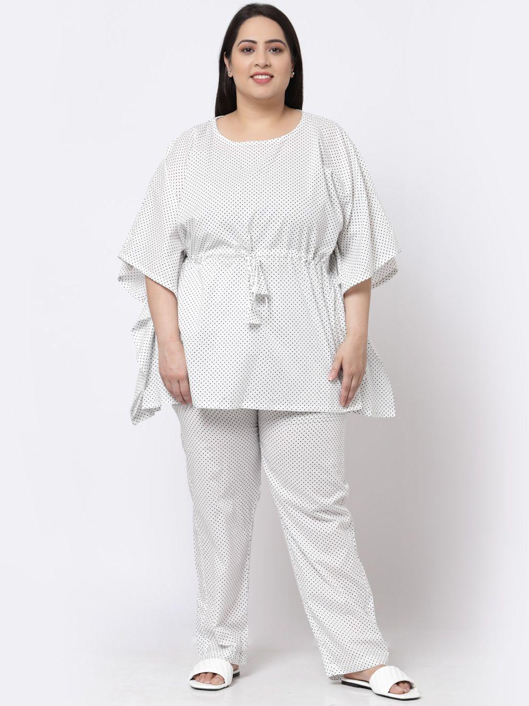 klotthe plus size women white printed pure cotton kurti with trousers