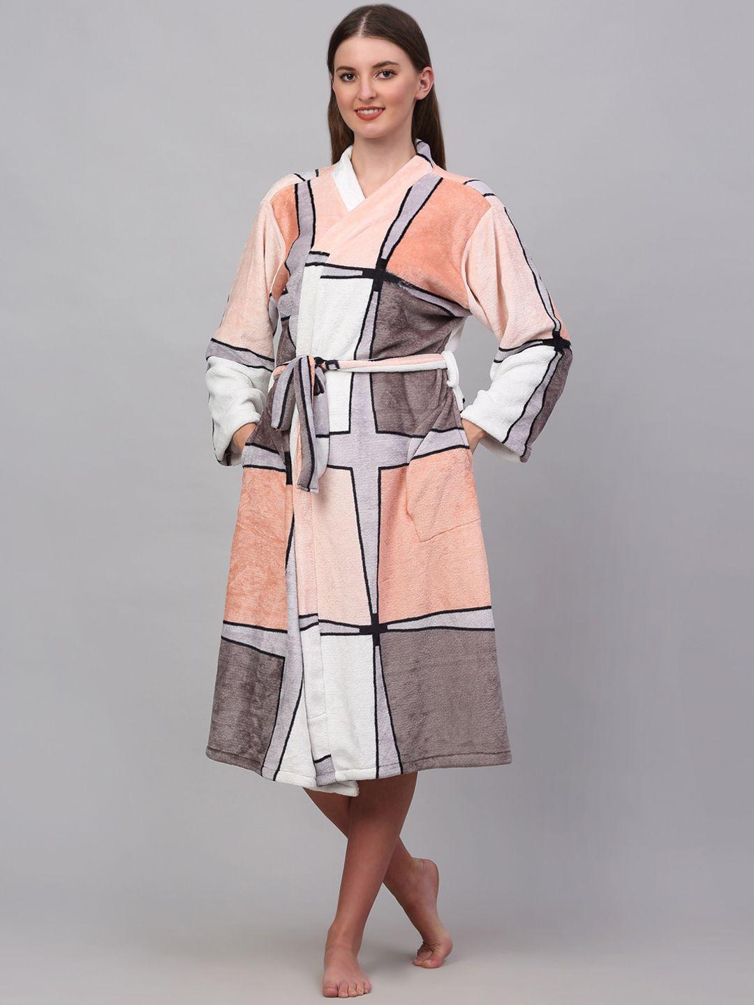 klotthe printed woolen bath robe with belt