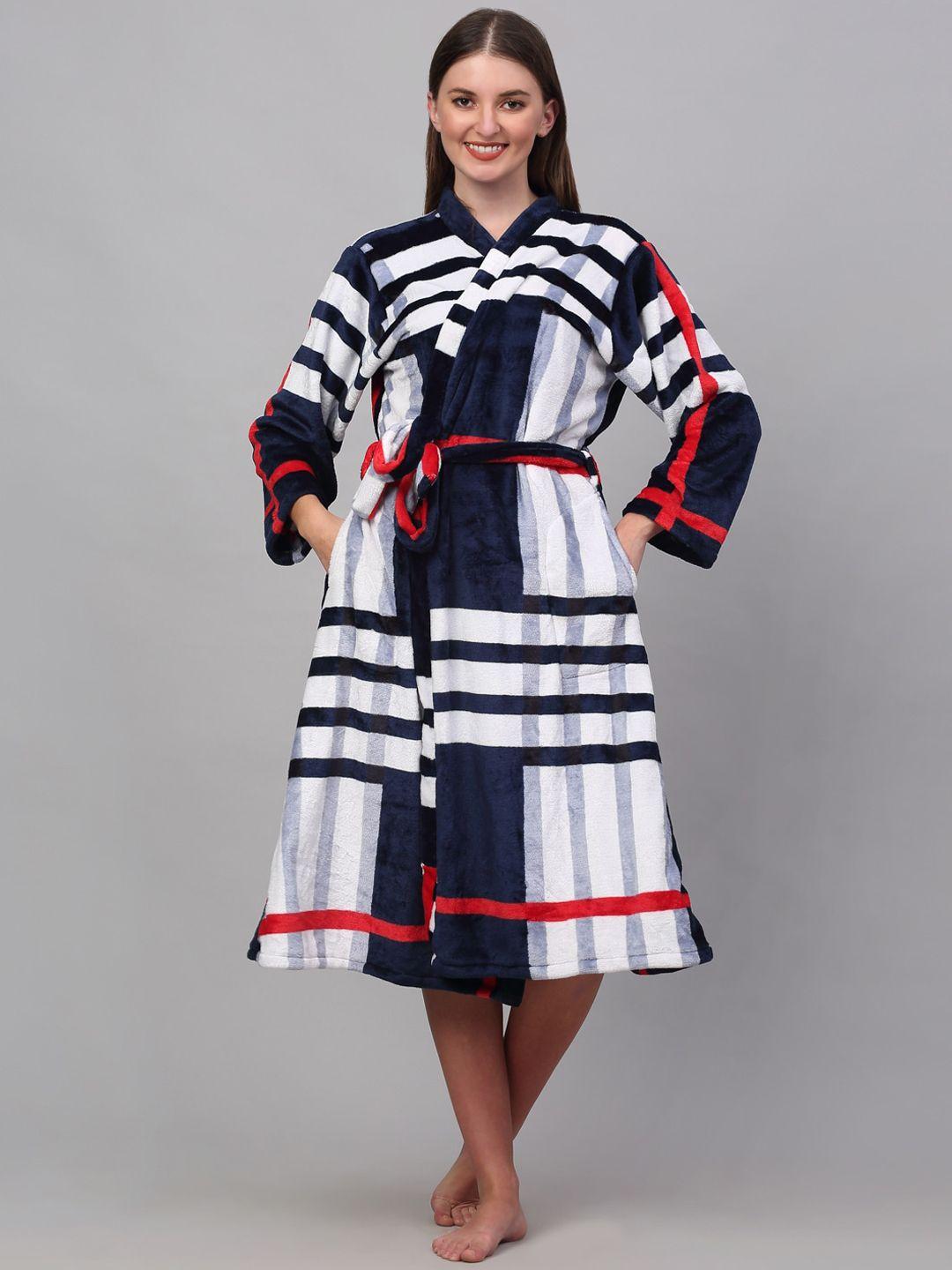 klotthe striped woolen bath robe with belt