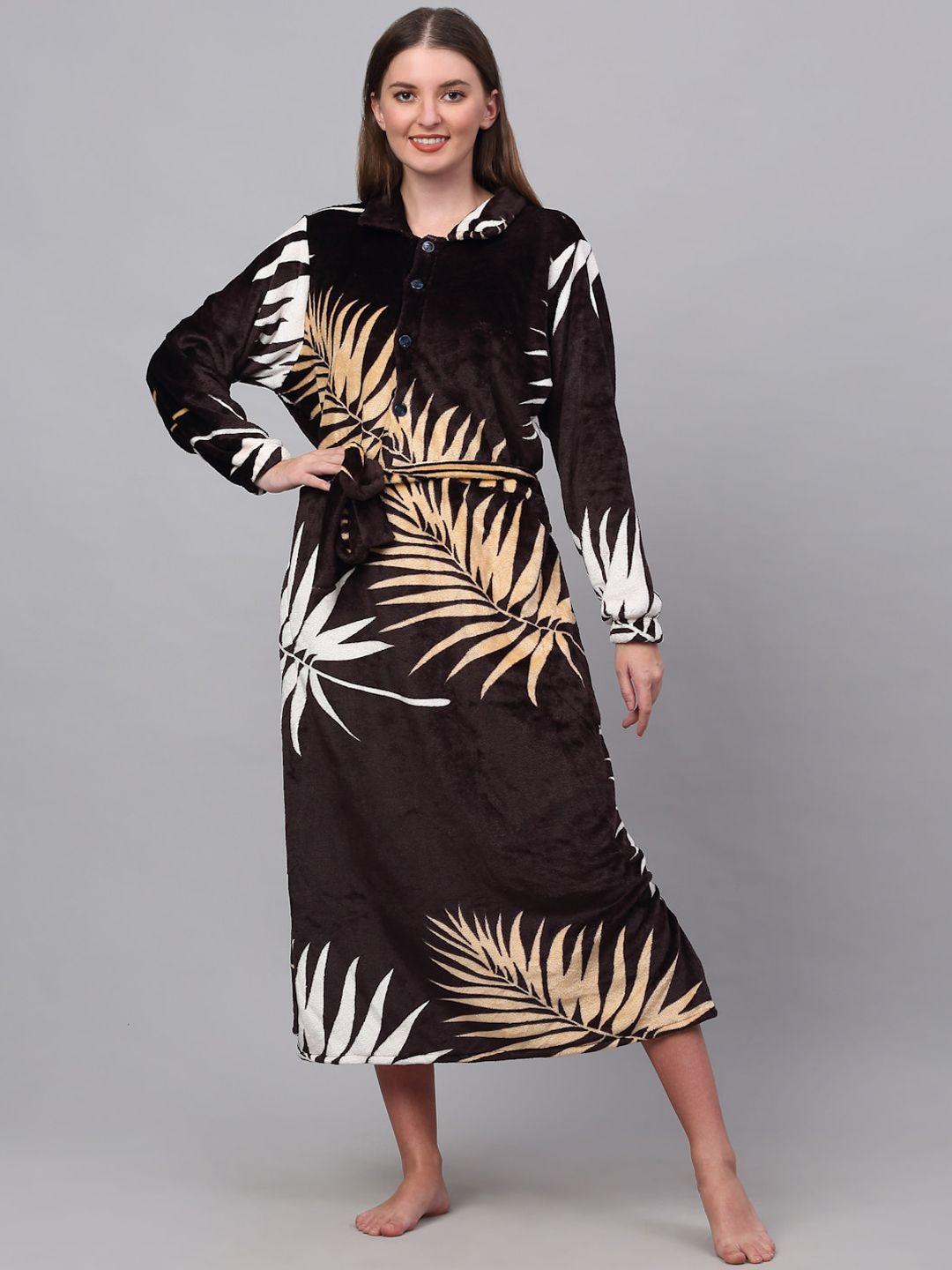klotthe tropical print woolen longline bath robe with belt