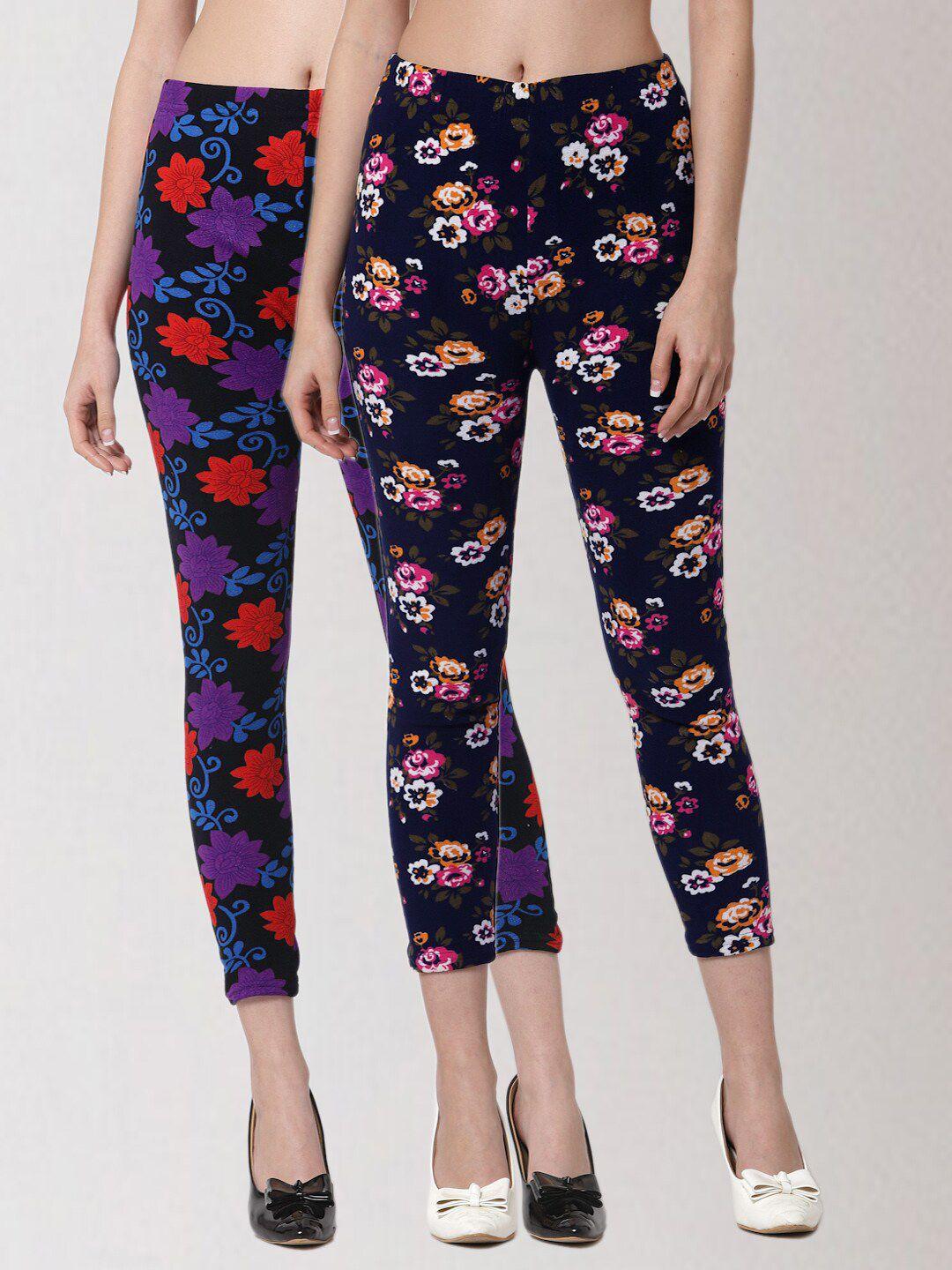 klotthe woman set of 2 multicoloured printed skinny fit woolen jeggings