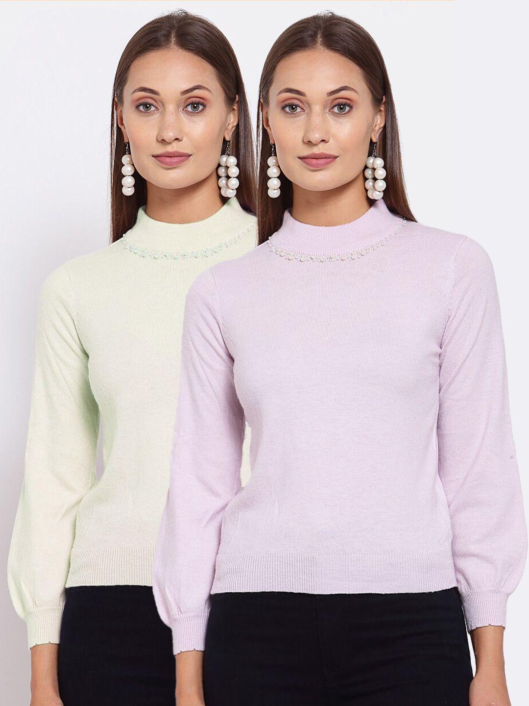 klotthe women  pack of 2 off white & pink wool pullover