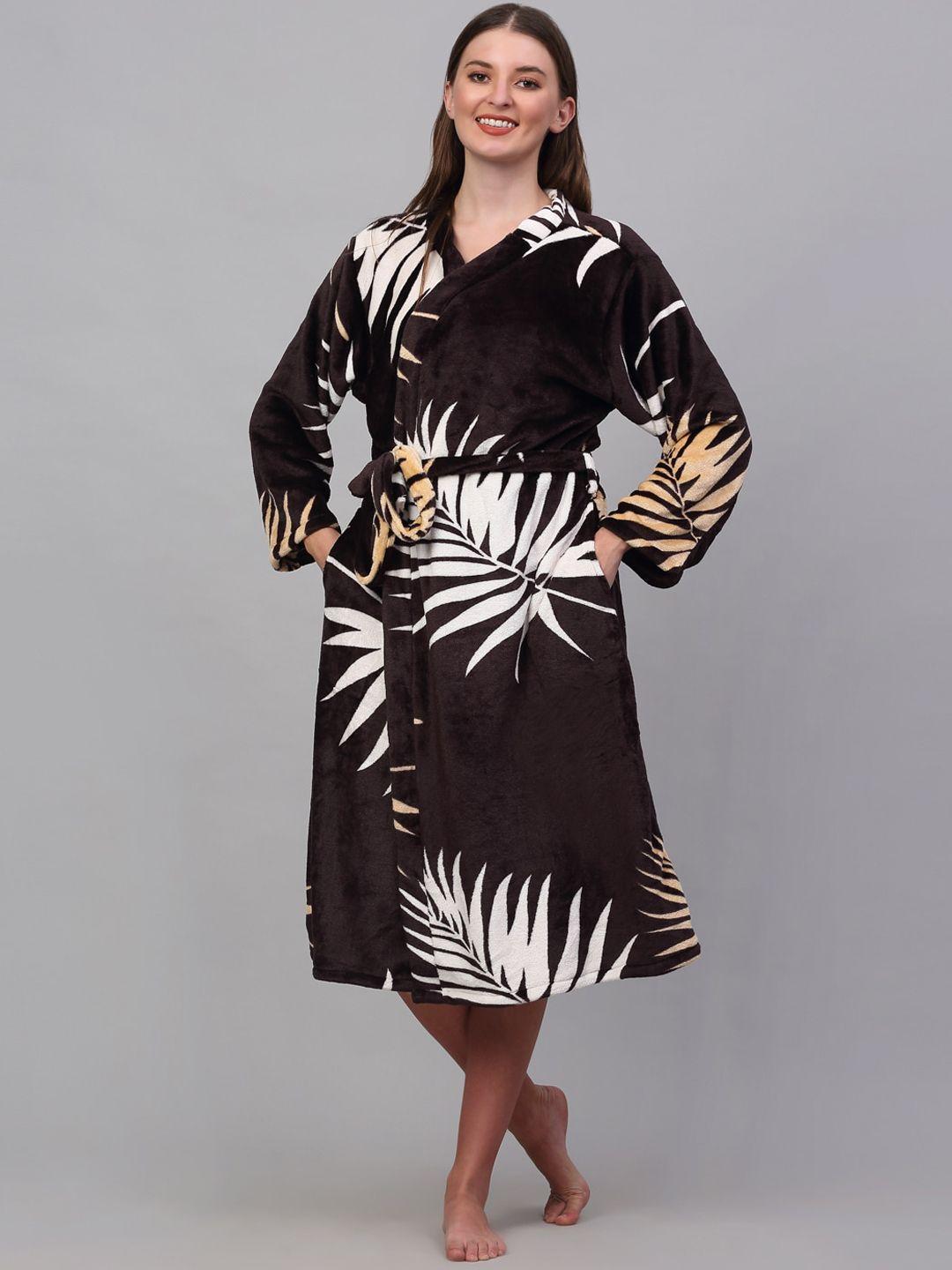 klotthe women brown printed bath robe with belt